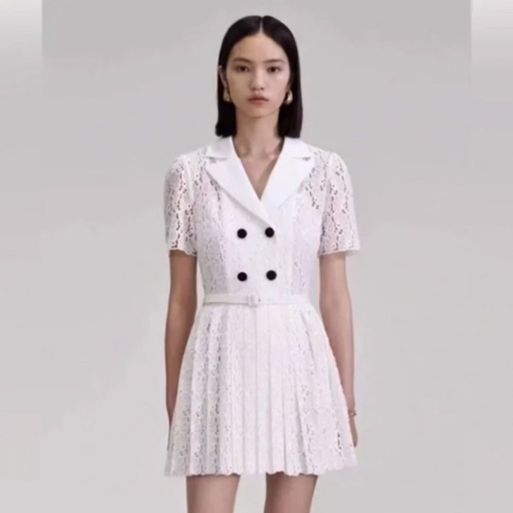 Self Portrait White Floral Chiffon Mini Dress